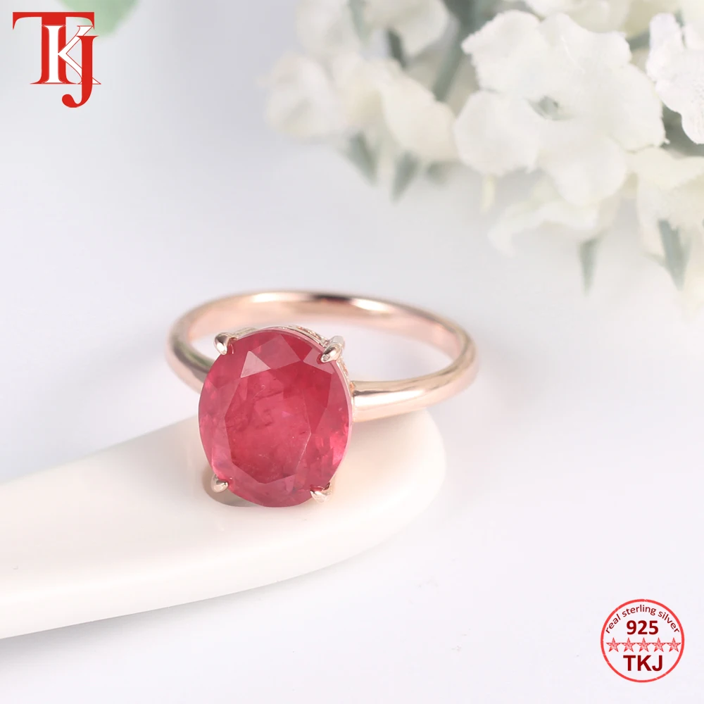 TKJ Настоящее 925 пробы Серебряный, овальной формы, красный драгоценный камень, рубиновые кольца для женщин, обручальные кольца, вечерние кольца для помолвки