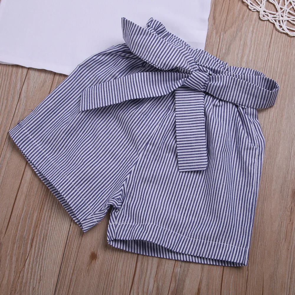 Summer Fashion Baby Girl Clothes Cotton Children Clothing Casual Vest Tops Stripe Shorts Kids Outfits Suit For Girls 2 Piece Set (5)