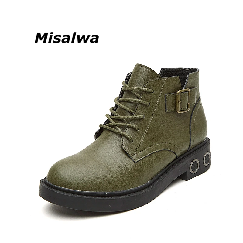 

Misalwa 2018 Autumn Winter Women Ankle Boots British Style Round Toe Lace-Up Boots Fashion Buckle Botas Mujer Free Shipping