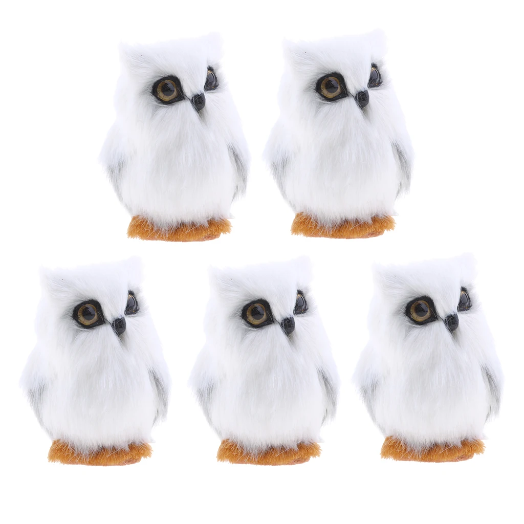 5Pcs Mini Simulation Owl Animal Home Decoration Simulation Artificial Owl White