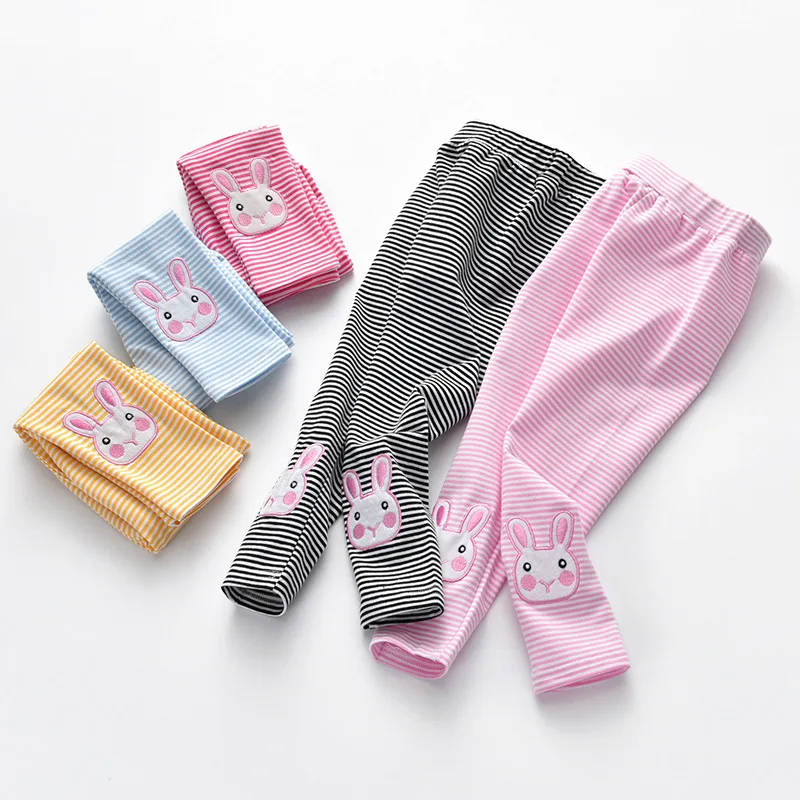 Baby Girls Pants Embroidery Rabbit Pattern Stripe Pants Kids Autumn