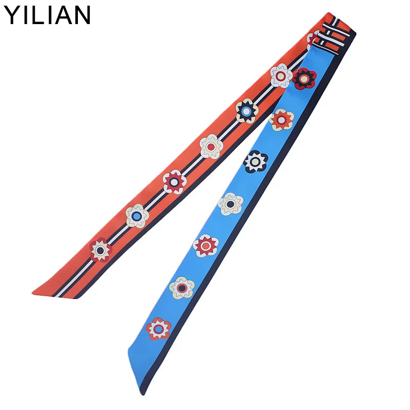 We are factory 2020 New Design 120cm Floral Print Silk Scarf Small Women Brand Bag Hair Ribbons Fashion Headband Long Scarves | Аксессуары