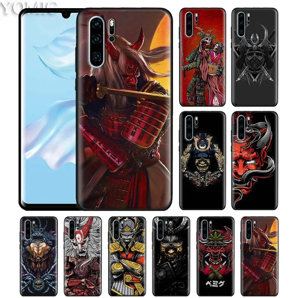 

Mask Tattoo Samurai Black Case for Huawei P20 P Smart + 2019 P30 P10 P9 Nova 5i 5 Mate 10 20 Lite Pro Silicone Phone Cover Casos