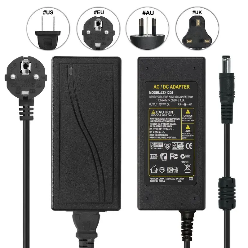 50 шт. AC100 240V для DC12V 5A Мощность адаптер зарядное устройство сетевого адаптера