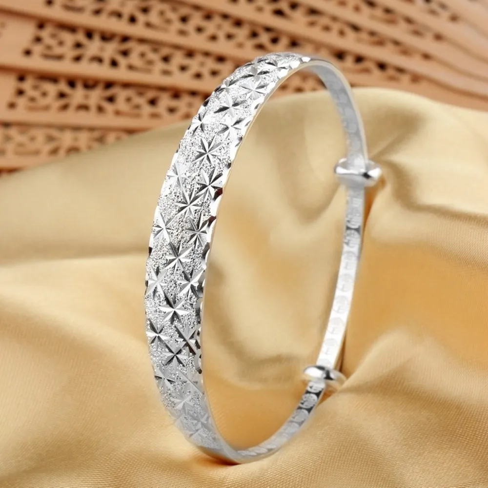 Classic-Fashion-Silver-color-Adjustable-Round-Bangle-Women-Plated-Bracelets-Lasting-Color-Bangles-Wedding-and-Party