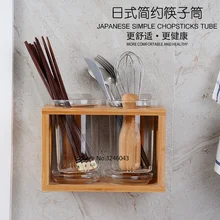 Кухонные простые бамбуковые стеклянные палочки для еды в японском стиле, двухцилиндровые палочки для еды, клетка для еды, три палочки для еды