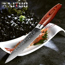 XITUO 2017 Hot sale 5.5 inch Damascus Chef knife Sharp Blade fruit Knife Handmade Forged VG10 Damascus Steel Kitchen knife psrk very sharp mini handmade forged damascus steel high quality steel hunting knife edc tools with excellent leather sheat