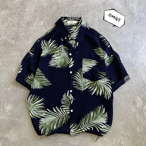 Разборчивая рубашка с цветочным принтом для мужчин, корейская мода, рубашка с коротким рукавом, мужские Гавайские рубашки, Повседневная Свободная одежда для мужчин, большие размеры - Цвет: C535