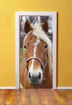 

3d Caramel Horse at Daytime Door Sticker for Bedroom Living Room gift art PVC Waterproof Decal door wrap 77*200cm