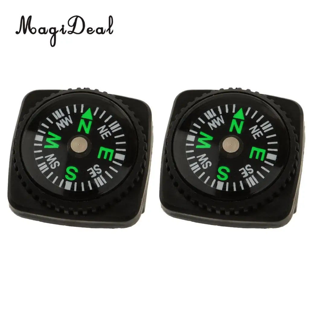MagiDeal 2x Black Rubber Mini Holster Watch Band Compass Paracord Bracelet Compass for Camping Hiking Travell Boating Accessory