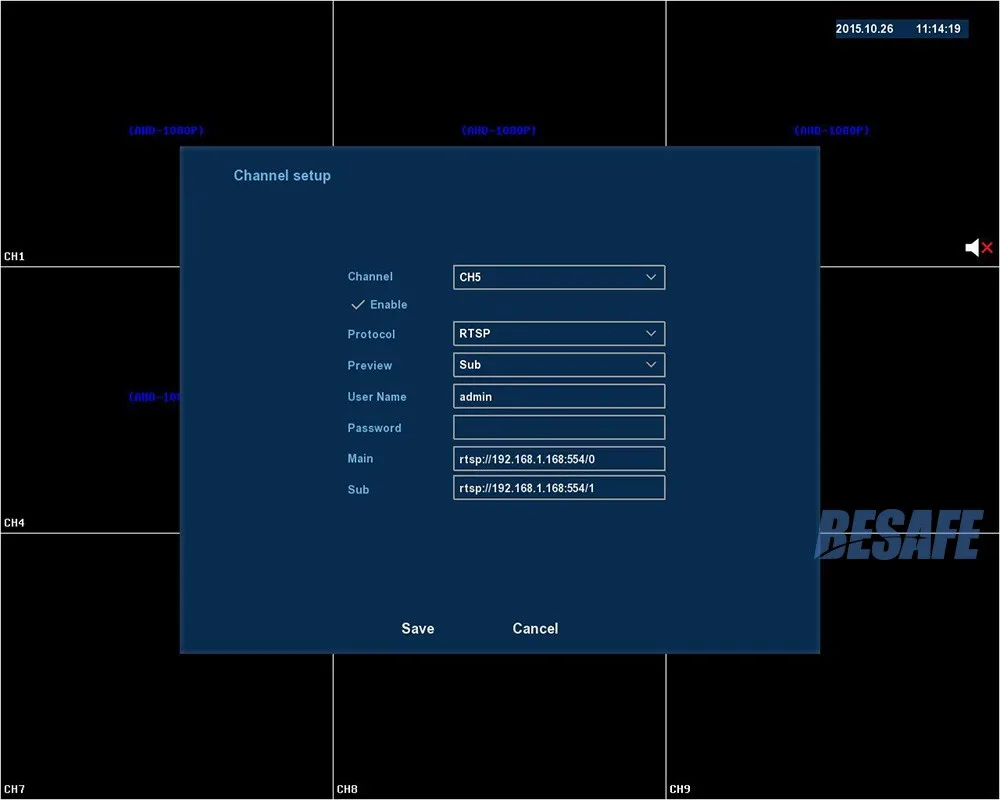 DVR menu-RTSP