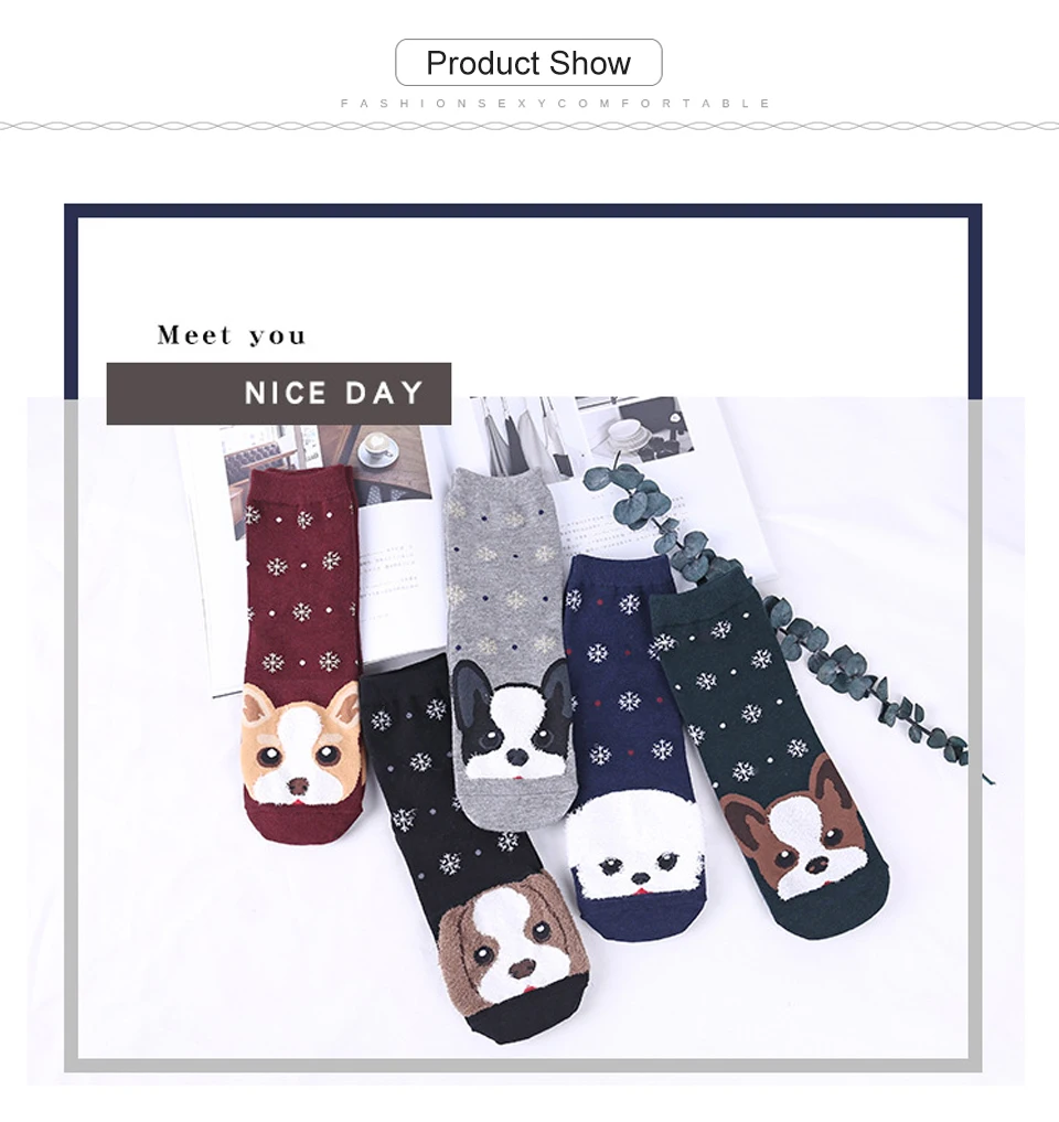 Winter Women Socks Warm Christmas Dog Pattern Cotton Socks Snowflake Comfortable Birthday Gifts Funny Cartoon Shape New Arrivals (9)