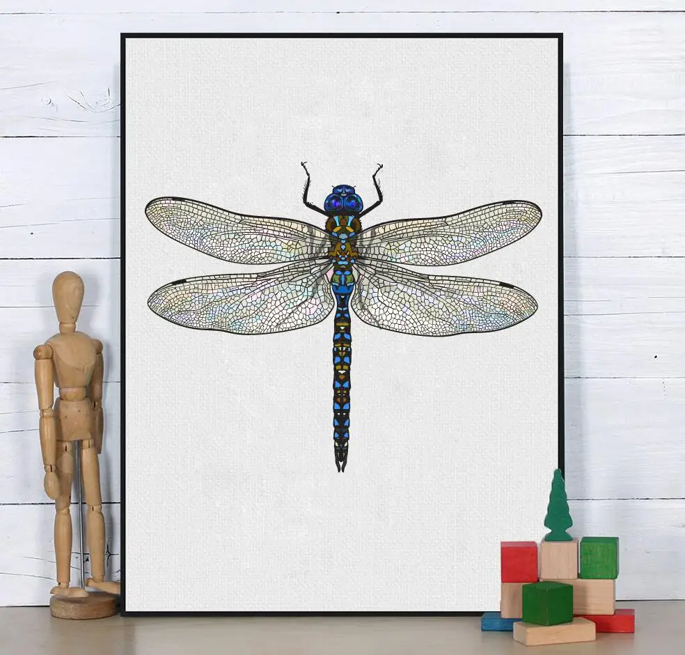 Dragonfly Wall Pictures Art Print Poster Home Decor , Dragonfly Art Canvas Painting Modern Wall