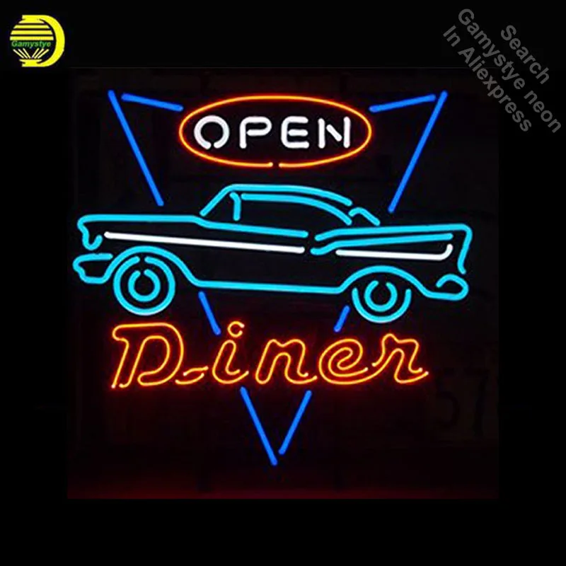 Diner OPEN Neon Signs Handcrafted Neon Bulb Glass Tube Iconic Sign For Garage Display Professional Bulb Decorative Characteristi