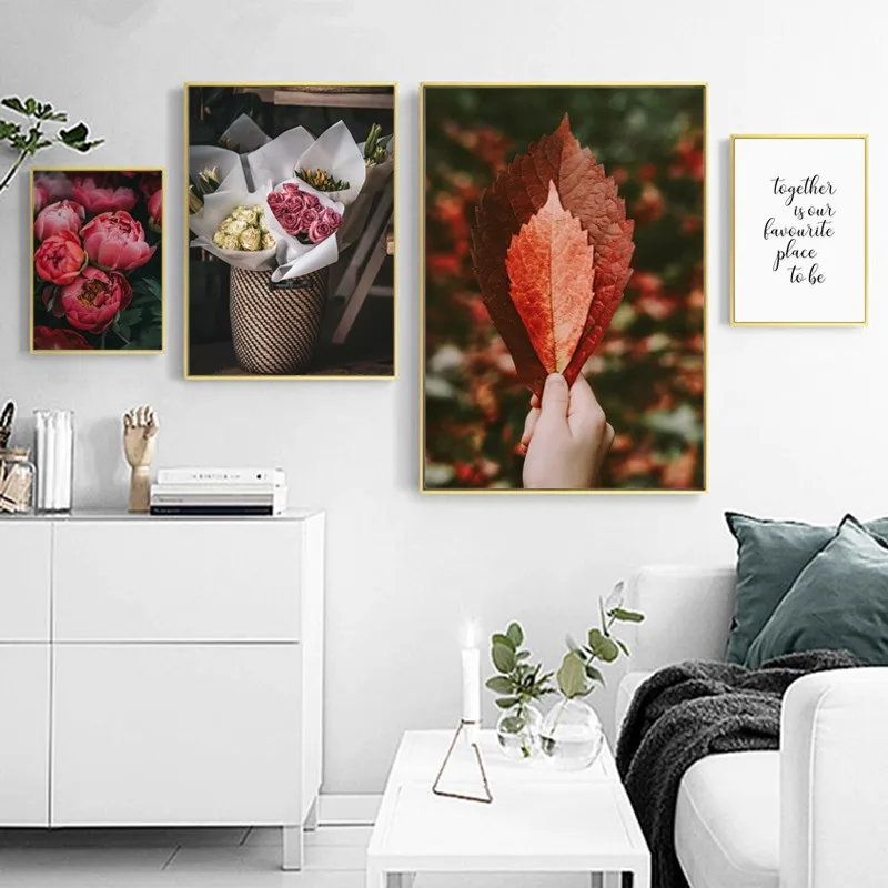 Canvas Painting Peony Rose Phrase Posters And Prints Living Room Bedroom Wall Art Pictures Home Decor Murals