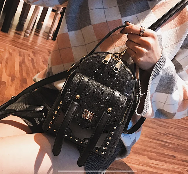 

new Trend Sequin Mini Backpacks Teenage Girls School Backbags Elegant Ladies Carry On Travel Bag Multi-Function Sac A Dos D162
