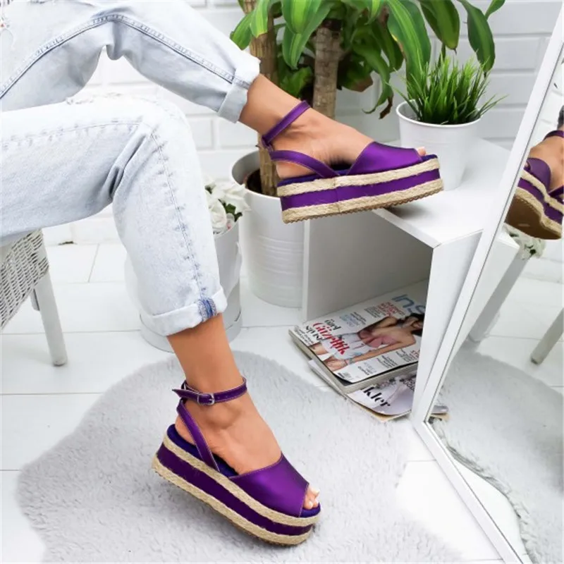 

PUIMENTIUA Women Comfy Platform Sandal Leather Summer Woman Zapatos De Mujer Casual Wedge Buckle Ankle Strap Open Toe Sandals