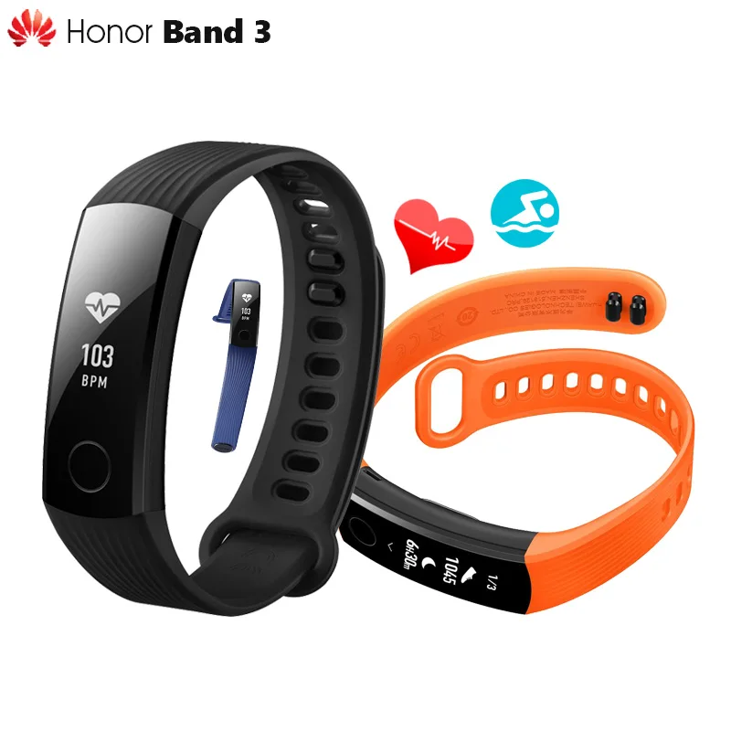 

Huawei Honor Band 3 Smart Wristband Swimmable 5ATM 0.91" OLED Screen Touchpad Heart Rate Monitor Push Message