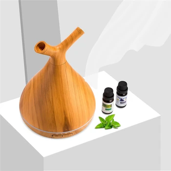 

400ML Ultrasonic Air Humidifier Wood Grain Electric Essential Oil Aroma Diffuser Mist Maker 7 Color LED Light Timer Setting P42