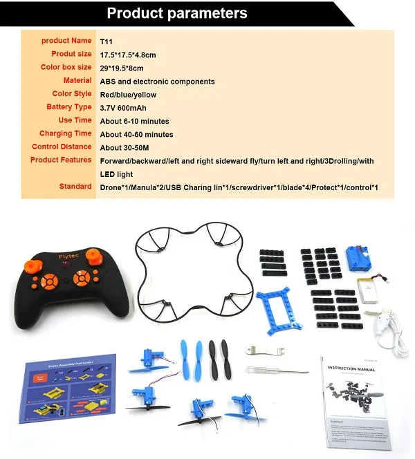 Flytec_T11_DIY_Building_Block_RC_Quadcopter_3D_Flip_Headless_Mode_Mini_Bricks_Pocket_Drone_for_Educational_Assembled_Model_14