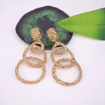 

New 3Pcs Gold Color Crystal Rhinestone Paved 3 circle Gems dangle Earrings For Women Jewelry