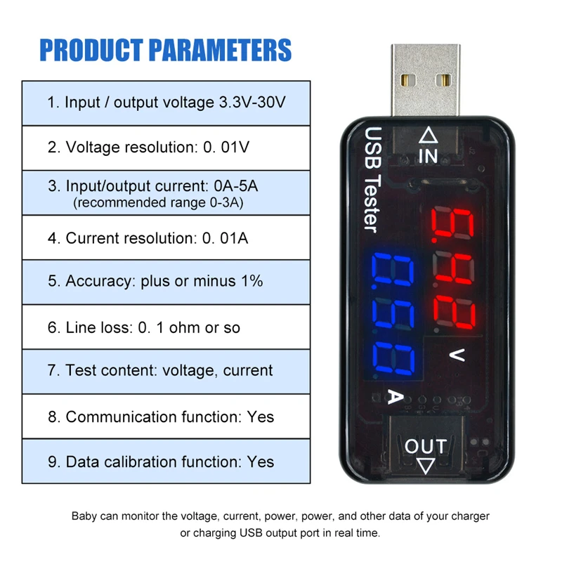 Цифровой вольтметр с ЖК-дисплеем, амперметр, USB тестер, мониторинг тока, вольт, зарядка, мобильное напряжение питания, 3,3 В~ 30 В, 3 бита, измеритель, новейший