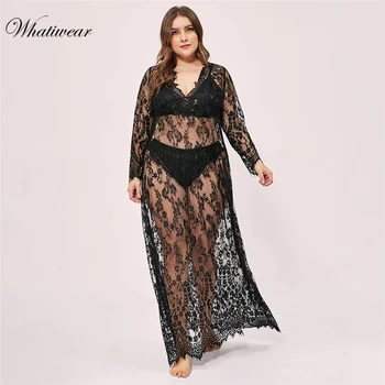 

Whatiwear Sexy Nightwear Plus Size Lace Nightgown Sleepwear Dress Deep V Neck Sexy Lingerie Robe Sexy Drop Shipping