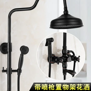

Bathroom Black Oil Paint Solid Brass Bathtub Shower Set Wall Mounted 8" Rainfall Shower Mixer Tap Faucet 3-functions Mixer Valve