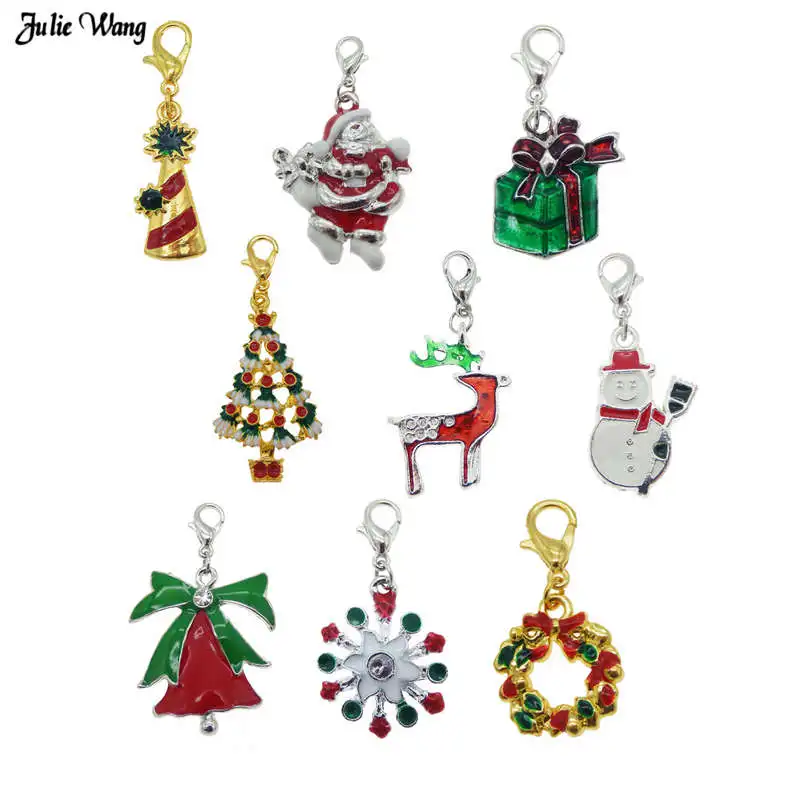

Julie Wang 6pcs Lobster Clasp Charm Enamel Hanging Women Bag Decor Snowman Pendant Keychain Jewelry Accessory Christmas Gifts