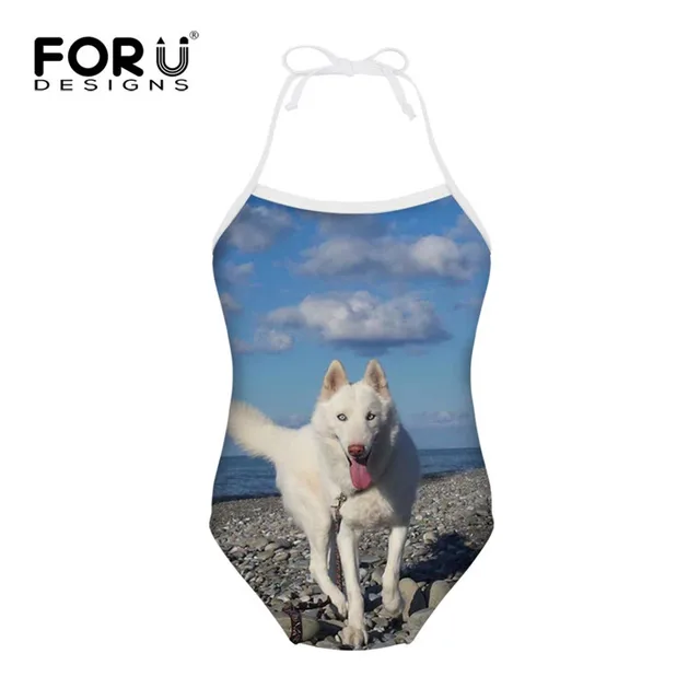 FORUDESIGNS Children Swimwear Swimsuit for Girls Cute Teddy Dog