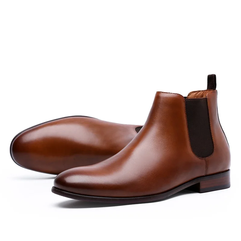 NPEZKGC Spring Autumn Men's Chelsea Boots Leather Casual Shoes Male British Style Slip-on Wedding Dress Short Boot For Man