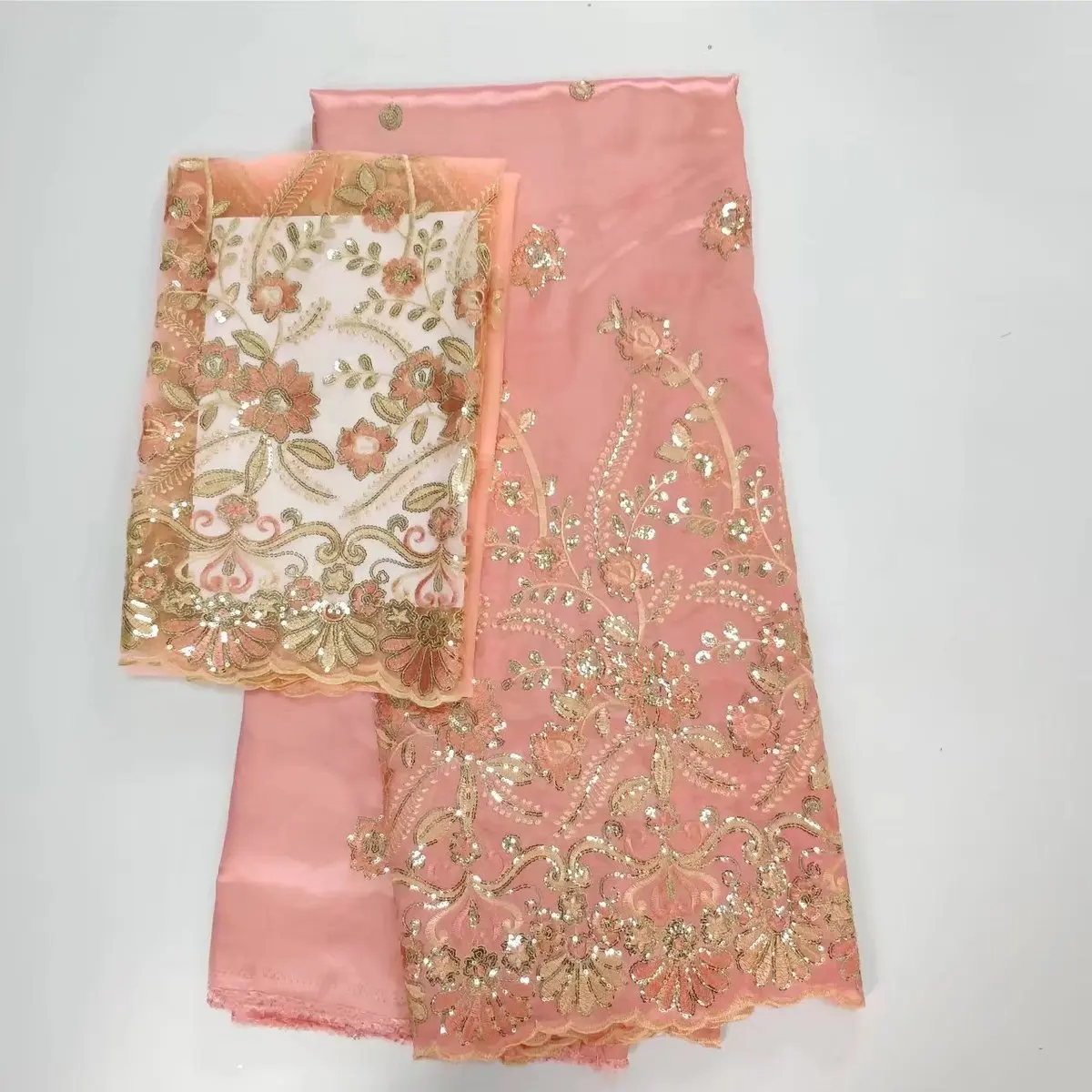 

pink African George Lace with 2yards Tulle Lace High Quality african george Fabric material african george wrapper with blouse