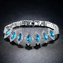 Beiver кислота синий Кристалл Шарм Теннисный браслет в родиевым покрытием микро проложить AAA кубического циркония камень ювелирные изделия