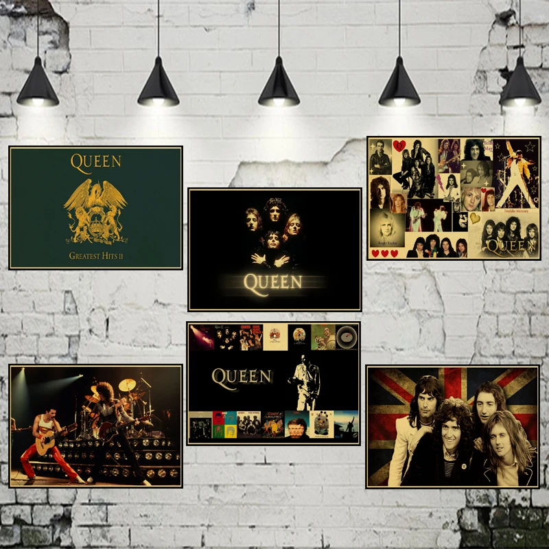 

rock band queen poster retro Kraft wallpaper home room decor Drawing core Wall stickers