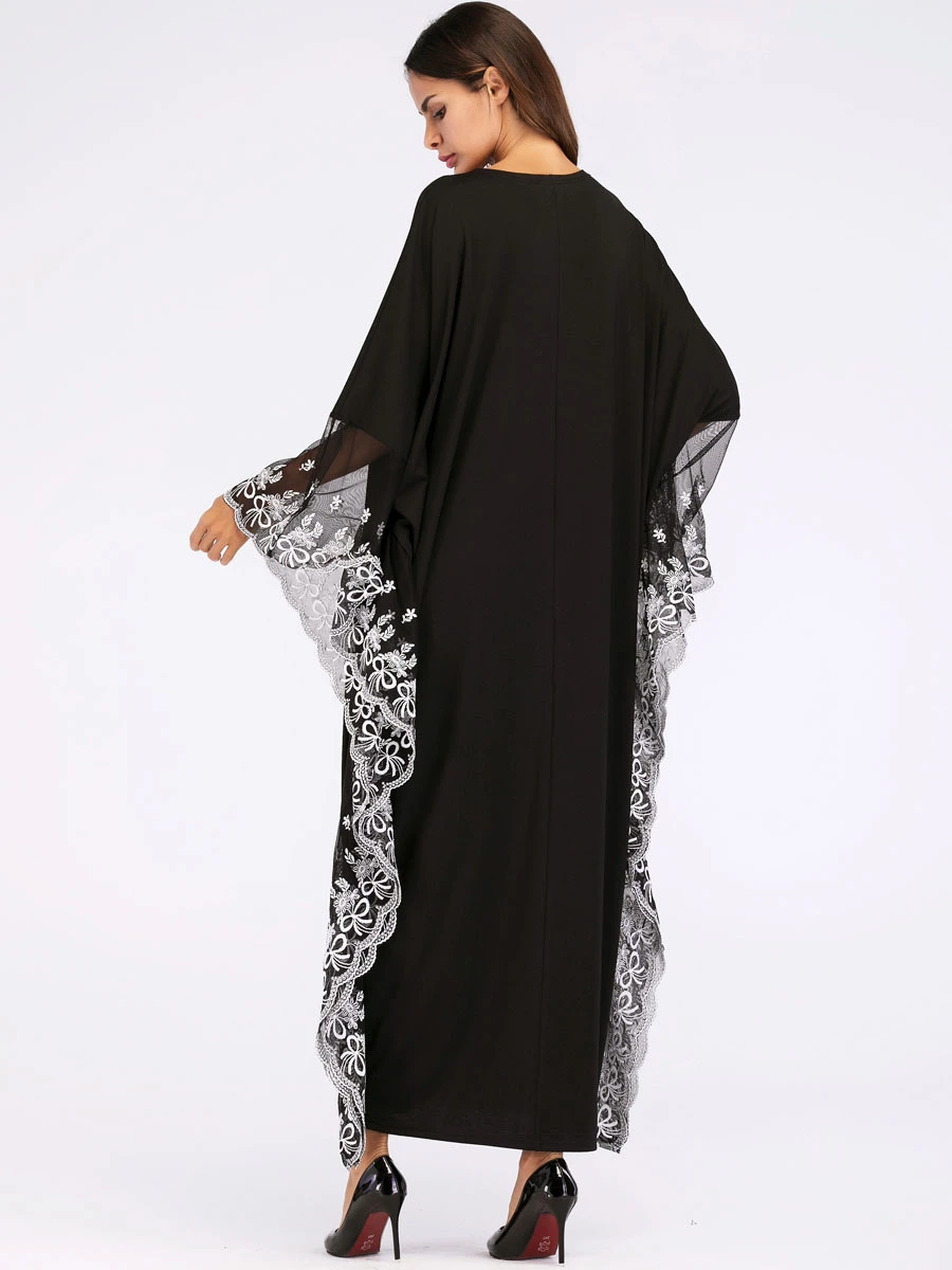 GuyuEra New African Dresses for Women European and American Bat Sleeve Embroidered Dress Muslim Robes Plus Size