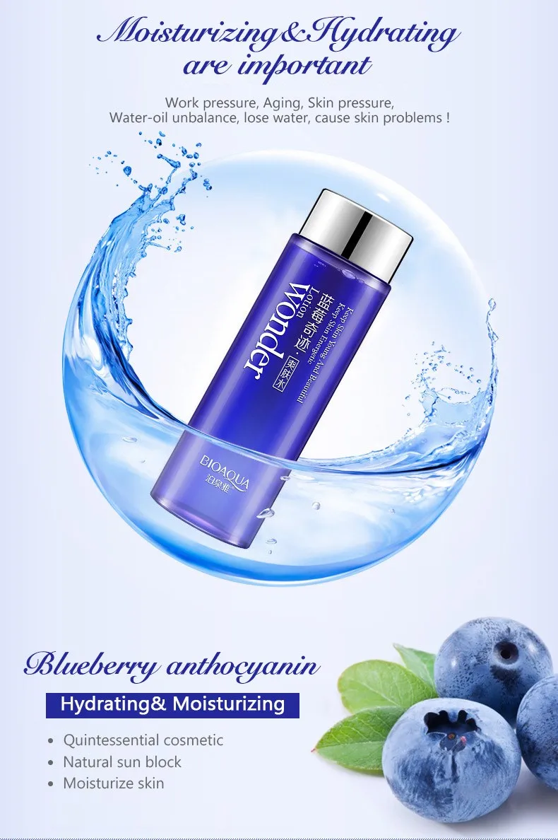 Bioaqua Blueberry miracle glow wonder Face Toner Makeup water Smooth Facial Toner Lotion oil control pore moisturizing skin care