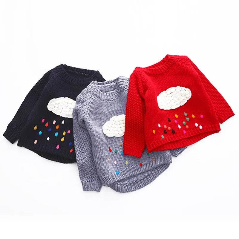 

Spring Warm Fashion Baby Sweaters Girls Embroidered Clouds pullovers For Kids jumpers Hand Knitted Christmas Sweaters Boys Tops