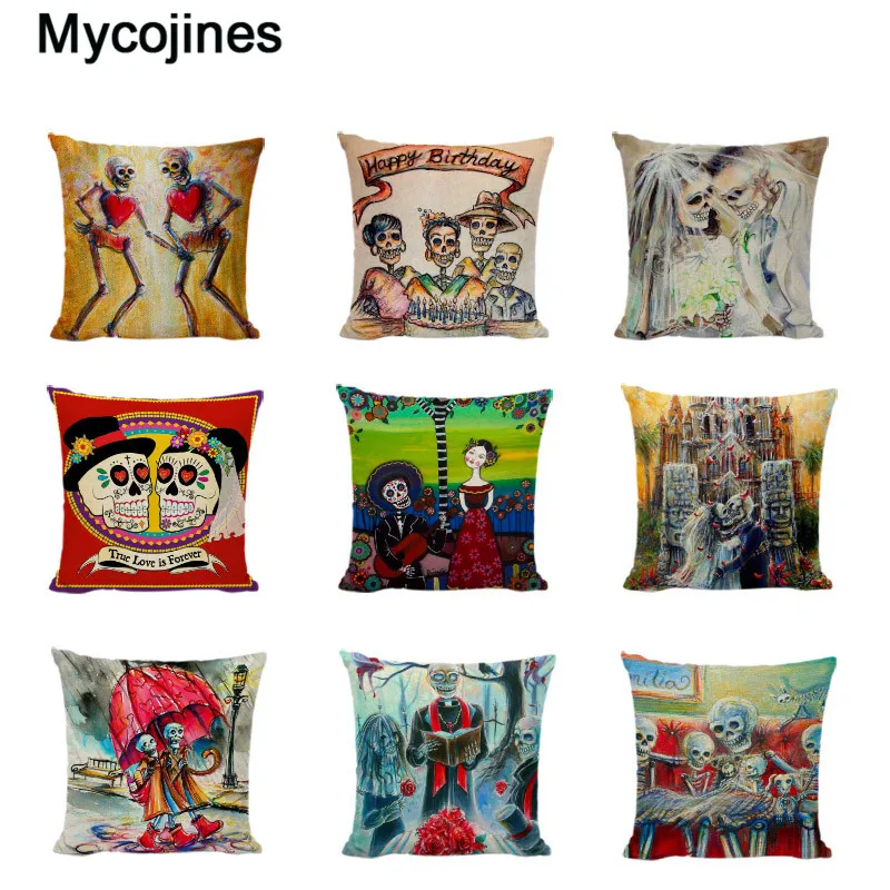 

Sugar Skull Throw Pillow Cover Mexican Style Flowers Wedding Gifts Art Painted Home Decor Outdoor Day Of The Dead Cushion Covers
