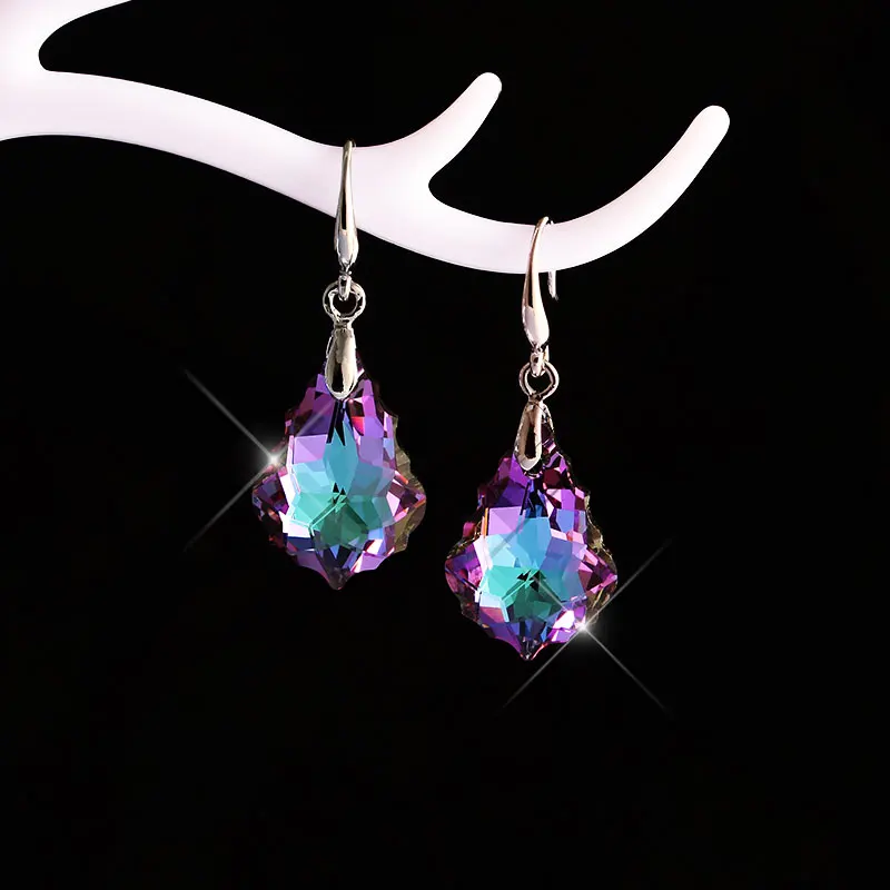 

Temperament elegant copper plated platinum Austrian crystal earrings fashion personality shiny wedding jewelry for women