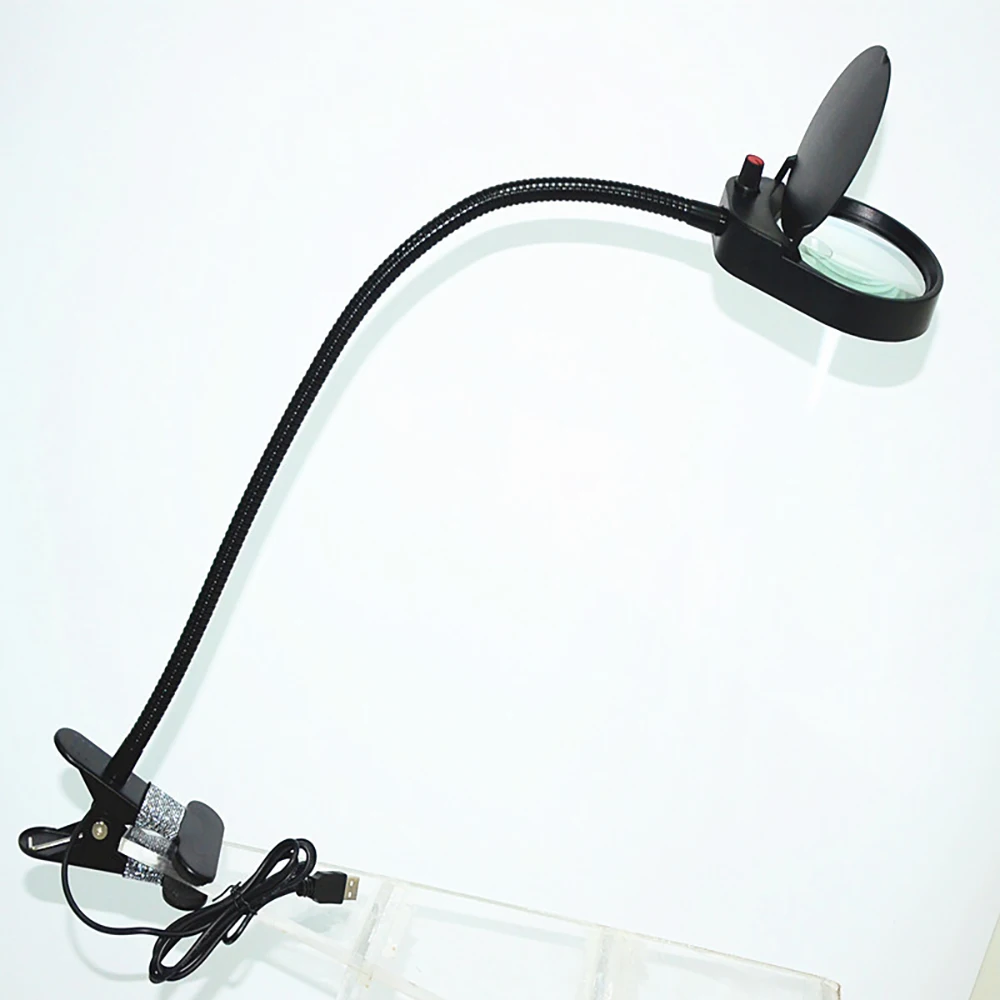 

3X 10X Clip-on Table Big Magnifying Glass LED Lamp Illuminated Magnifer With LED Light For Reading Lens