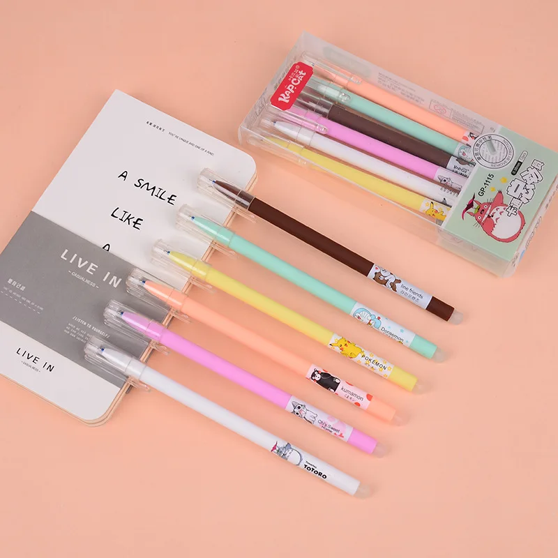 

1pcs Kawaii office Erasable gel pen cute Kumamon pattern school stationery Supplies Black ink 0.5mm Pen refill