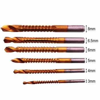 

QUALITY 6Pcs 3-8mm Titanium Coated HSS Drill Bit Set Hole Cutter Woodworking Tool