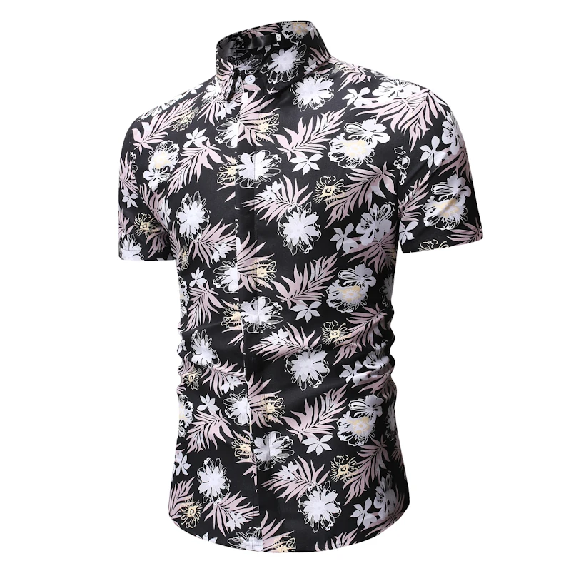2019 брендовая мужская рубашка модная повседневная с принтом Slim Fit тренд с коротким рукавом цветок рубашка Гавайский Хлопок Пляжная рубашка