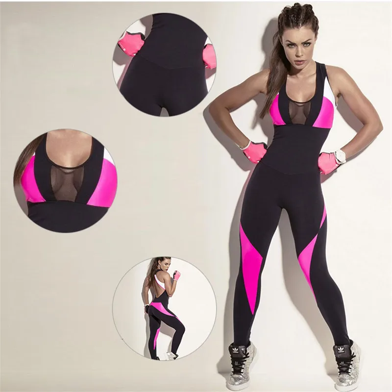 

SALSPOR Female Elastic Fitness Suit Workout Rompers Backless Mesh Piece Outfits Overalls Sets Sexy Large Size Jumpsuit Wholesale