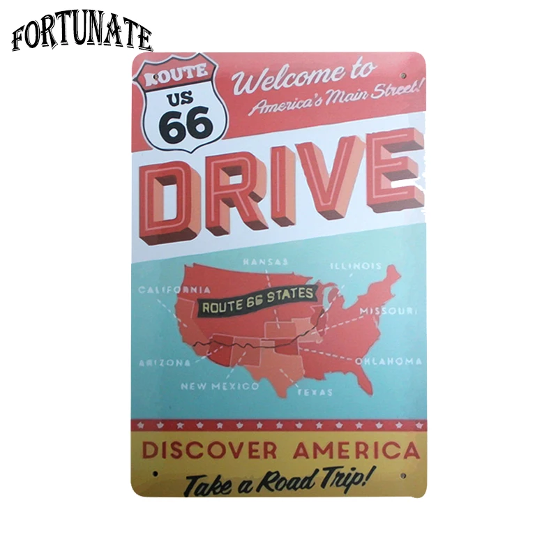Hot Blue Colour 66 Route Sign Metal Signs Home Decor Vintage Tin Signs Pub Vintage Decorative Plates Metal Wall Art Plaques