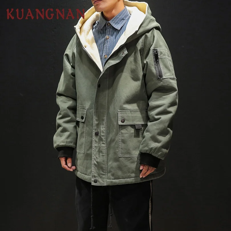 

KUANGNAN Hooded Winter Jacket Men Clothes Wool Liner Parka Winter Jackets Mens Overcoat 2018 Long Coat Mens Winter Parkas 5XL