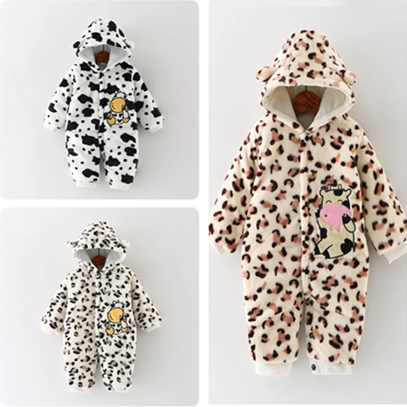 

2018 Flannel Baby Conjoined Clothes New Thickening Out Clothes 0-1 Years Old Autumn and Winter Hooded Ha Clothing