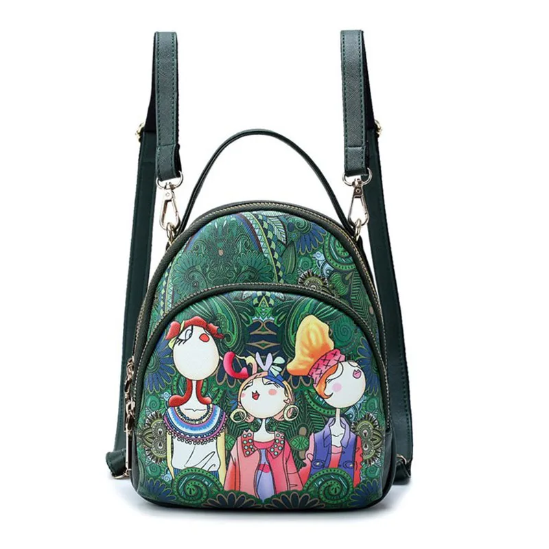 

zipper pockets print forest mini female teenager travel leisure shopping backpack