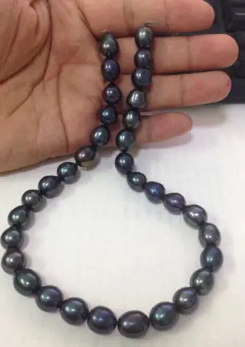 

free shupping 08148 tahitian black green baroque pearl necklace