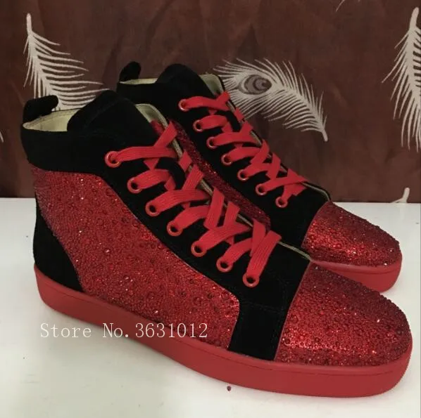 

2019 Hot Fashion High Top Men Shoes Flats Casual Crystal Studs Patchwork Mixed Colors Shoes Men Sapatos Trainers Lace Up